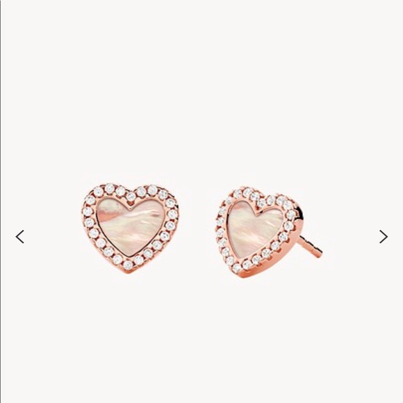 Michael Kors Love Pave and Mother of Pearl Heart Earrings - Picture 1 of 13